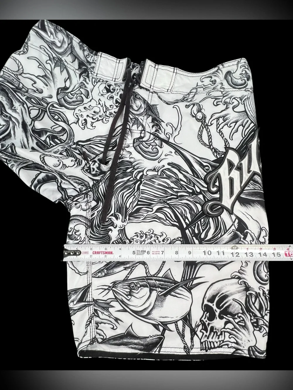 Vintage Billabong Board Shorts Mens 36 White Skull Tattoo Nautical Y2K Swim